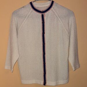 Robert Talbott Cream Button-Down Top with Navy & Red Trim